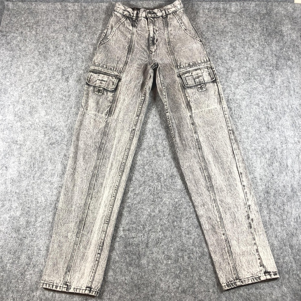Vintage Memos Jeans Womens 28 Gray Acid Wash High Rise Cargo Straight‎ 80s